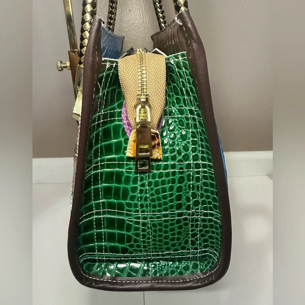Chaos by Elsie NWT Set of Multicolor Croc Embossed Leather Satchel & Pouch